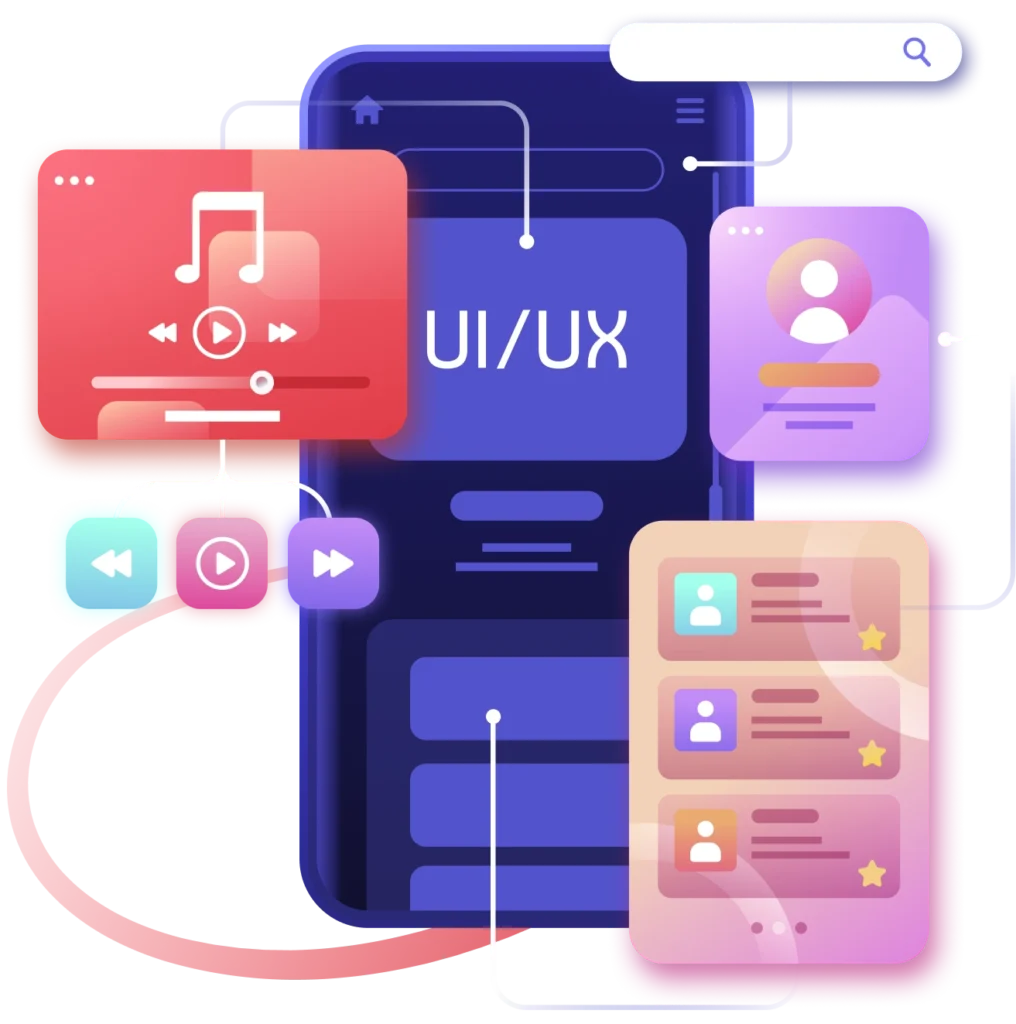 UI UX design service and software developers collaborating on digital product interfaces
