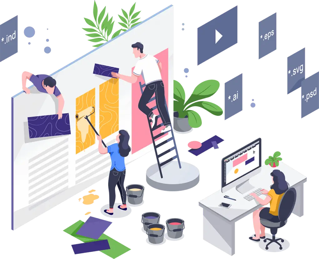 Web designers and developers collaborating on responsive website interfaces